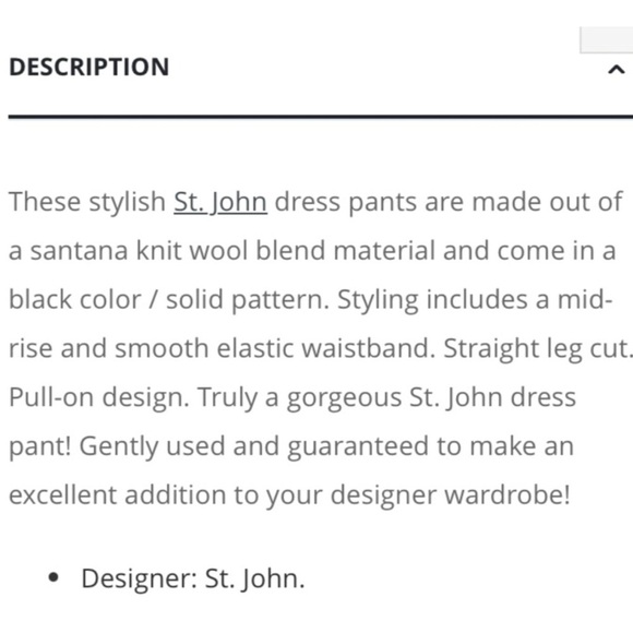 ST. JOHN Basics Santana Knit Dress Pants Wool Blend Knit Black Women's Size 12 - Picture 9 of 9